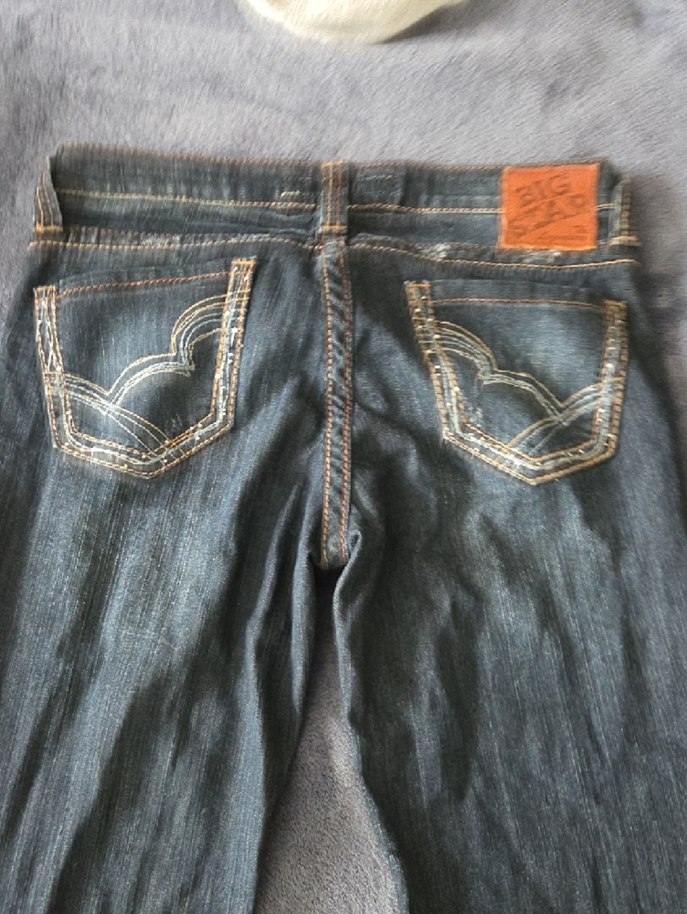 Big Star Kayla Straight Mid-Rise Jeans in Dark Blue with Tan Stitching - Picture 8 of 8